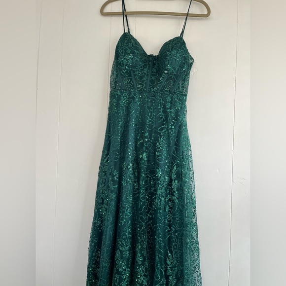 Windsor Lauren Sweetheart A-Line Glitter Green Sequin Dress Size 9 - Picture 8 of 16